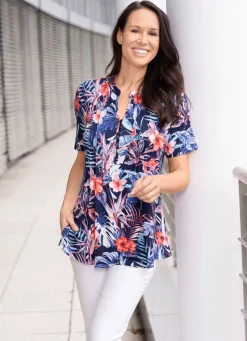 Shirt-Tunika mit Stehkragen