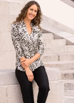 Shirt-Tunika mit Stehkragen