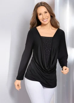 Shirt-Tunika mit tiefem Wasserfallkragen