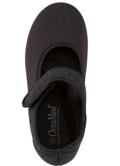 Spangenschuh aus weichem, teilweise meliertem Textilmaterial