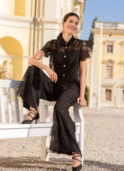 Spitzenbluse mit Hemdkragen