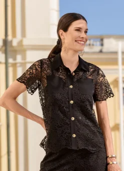 Spitzenbluse mit Hemdkragen