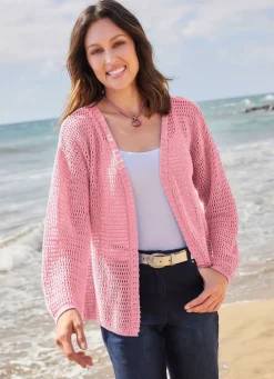 Strickjacke mit Struktur- und Ajourmuster