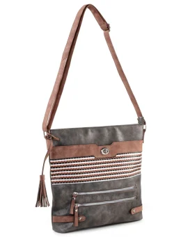 Tasche mit teilweise glitzernden Flechtdurchzügen