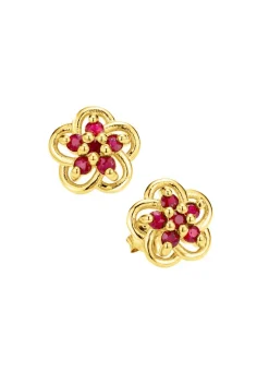 Vergoldete Ohrstecker mit echt Rubin