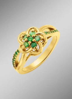 Vergoldeter Damenring mit echt Smaragd