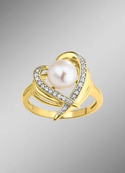 Vergoldeter Damenring mit Süßwasser-Zuchtperle