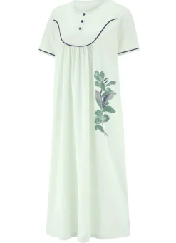 Wadenlanges Nachthemd mit Knopfleiste und kurzen Ärmeln