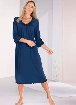 Wadenlanges Nachthemd mit Tüllstickereispitze