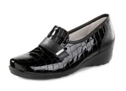 Waldläufer Slipper aus krokogeprägtem Lackleder und Nappaleder