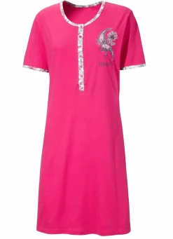 Zweierpack Nachthemden mit langer Knopfleiste, Stickerei sowie kurzen Ärmeln