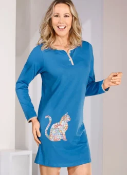 Zweierpack Nachthemden mit Knopfleiste und platziertem Druck