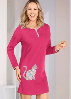 Zweierpack Nachthemden mit Knopfleiste und platziertem Druck